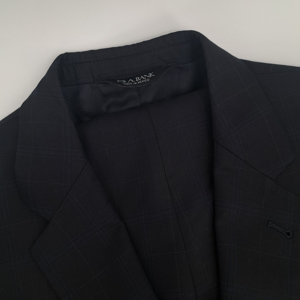 Jos a Bank Signature Collection Suit Mens 43R 100% Wool Blue Windowpane 36x30
